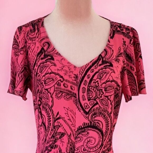 A/X ARMANI EXCHANGE DRESS SIZE 6 HOT PINK AND BLACK FLUTTER SLEEVES - Picture 4 of 6